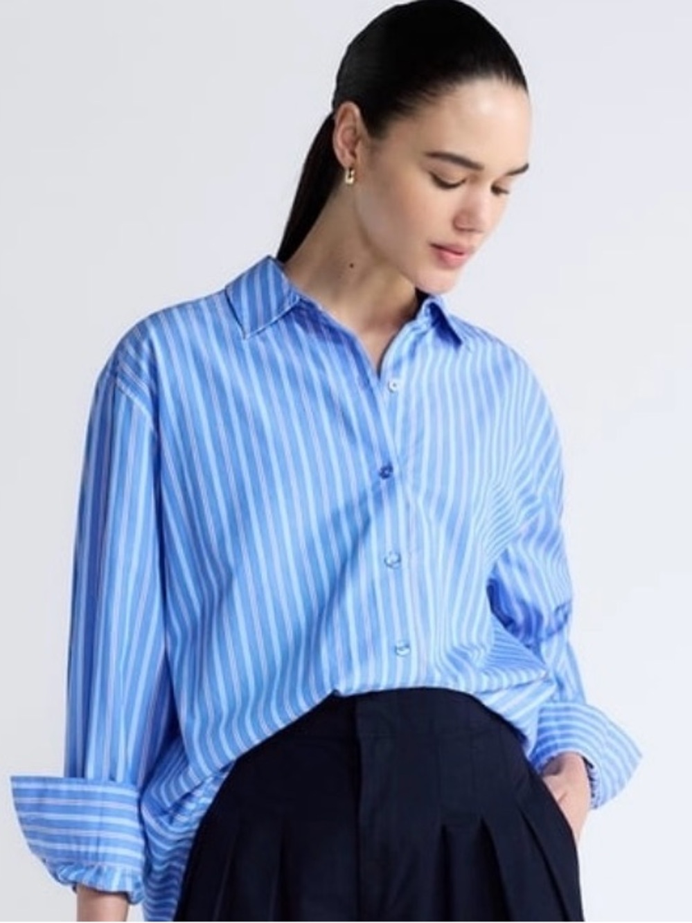 Women's Blue Striped Button-Down Shirt